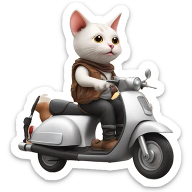 a cat sitting on top of a pig riding a scooter and scooter is in desert sticker