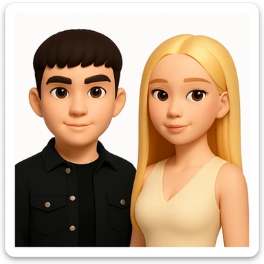 Slightly increase the volume of the upper body of the girl, separate the girl and the boy from each other, make the skin color the same for both characters, keep the cartoon style, white background. sticker