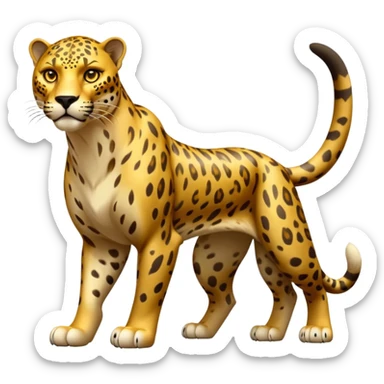 cinematic-jaguar-realistic-full-body-standing-emoji,-muscular-and-stealthy-frame-ready-to-pounce,-long-tail-curving-slightly,-head-tilted-dramatically,-sleek-golden-fur-with-dark-rosettes,-piercing-yellow-eyes,-simplified-yet-realistic sticker
