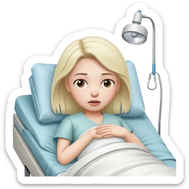 woman looking sick in a hospital bed sticker