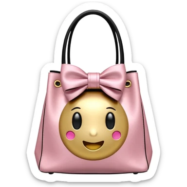 Genera un emoji de bolsa de tienda de ropa de color dorado con un 🎀 de color negro o rosado, dame varias opciones  sticker