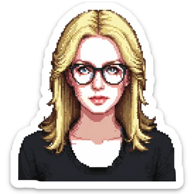 strict and fair senior category math teacher, blonde woman with glasses sticker