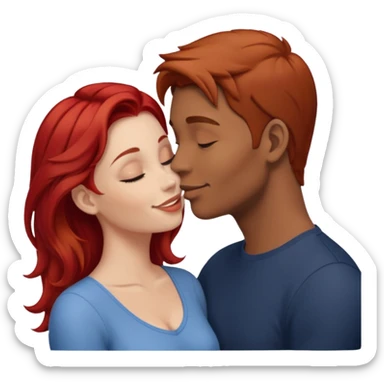 kissy face between brown hair man and redhead woman sticker