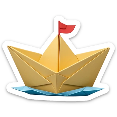 3D render of Paper Boat made entirely of folded origami paper, sharp creases, cardboard texture, matte finish, visible paper grain, craft aesthetic, Apple emoji style, isolated on white background --v 6.0 sticker