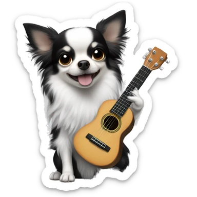 Black and white long hair chihuahua with ukulele sticker
