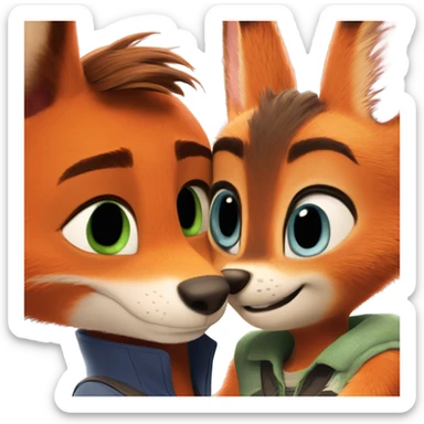 Nick Wilde the orange fox from Zootopia and Judy Hopps the grey bunny from Zootopia hugging each other sticker