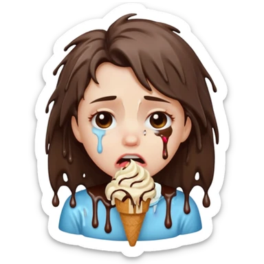 a crying girl with ice cream after heartbreak sticker