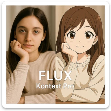 replace the logo with the text of "FLUX kontext pro" without black background just text, keep everything else same sticker