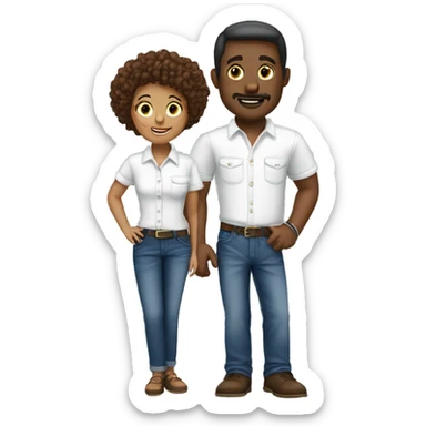 denim duo in white shirts for African American man and wife with 3 kids boy 10 years and girl 6 years and boy 1.5 years  sticker