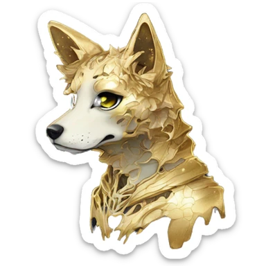 iridescent kintsugi fluffy zombie black brown gold dog fox head zombie skeleton gold mechanical nebula galaxy stars colorful flowers fairy lights vintage zombie sticker