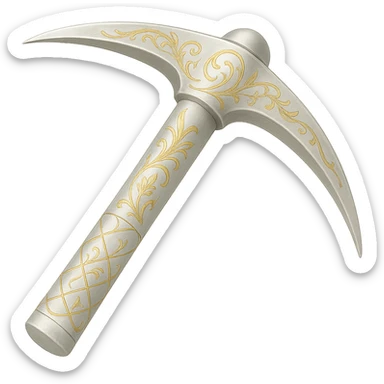 Recolor this weapon to a very light metallic silver color with subtle, elegant gold engravings, matching the gold tone and style of the provided silver shield reference. The gold should be soft and not too yellow or green. Transparent background. sticker
