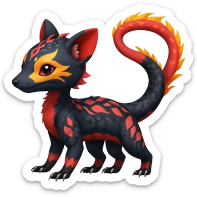 Rare exotic realistic cute epic aesthetic gothic colorful Salandit-Litten-Quilava-Civet-species-Fakemon-hybrid-creature, with markings, full body sticker