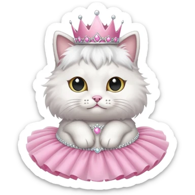 Fluffy cat wearing tutu and tiara sticker