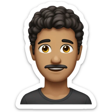 21 year old guy with dark brown hair that is to his forehead and a slight beard and mustache and he has brown eyes and he is wearing a dress sticker