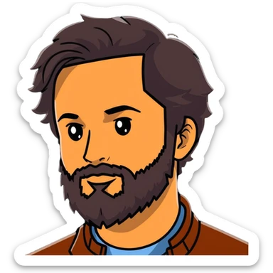 man face with beard, medium skin tone, and dark wavy hair sticker