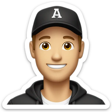 Light short brown haired man, light stubble with black baseball cap, happy thumbs up sticker