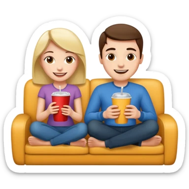 A couple sitting on a sofa watching a movie sticker