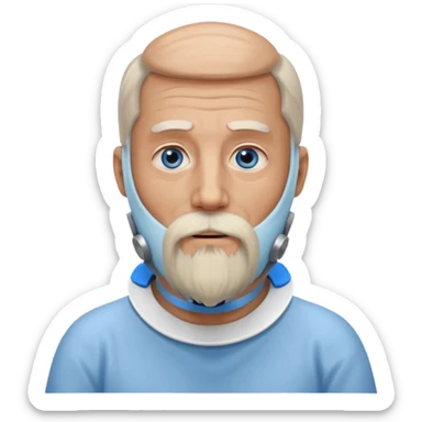 Older man with a full long beard, a medical neck brace, and blue eyes. sticker