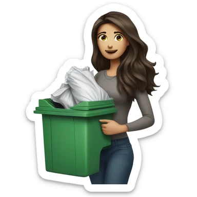 Beautiful brunette long haired woman taking out the trash sticker