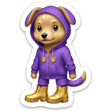 Purple dog wearing a gold hoodie and gold boots sticker