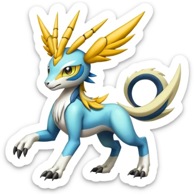 Colorful Meloetta-Manectric-Wargreymon-Sergal-Pokémon-Digimon-Fakémon-fusion-hybrid-creature sticker