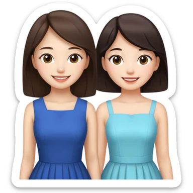 Korean girl and white brunette girl in dresses smiling sticker