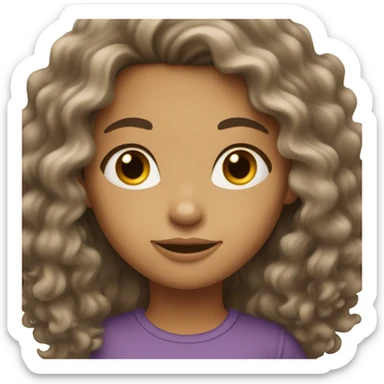 Brunette girl with long wavy fluffy hair slightly tan and dark brown eyes  sticker