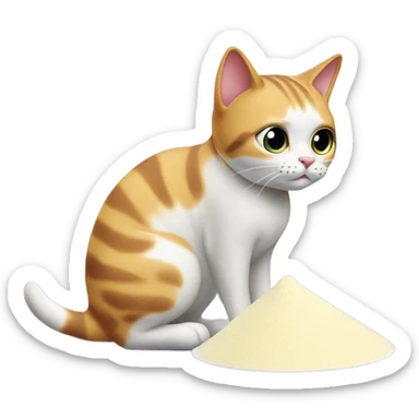 Cat sniffing a neat lined up baking powder sticker