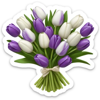 white and purple tulip bouquet  sticker