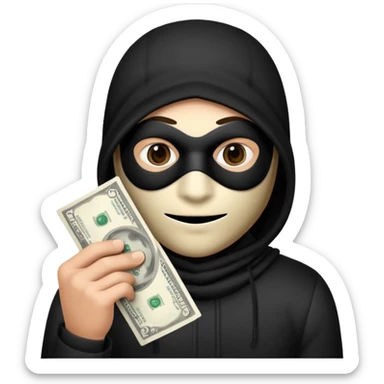 Make a robber emoji holding a bank cash with black white pattern  sticker