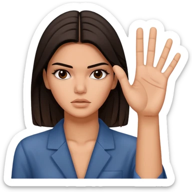 kendall jenner looking anoyed and showing her palm signalising stop sticker