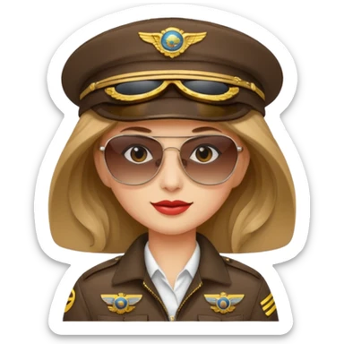 pilote d'avion femme cheveux brun clair avec sunglasses et chapeau de pilote sticker