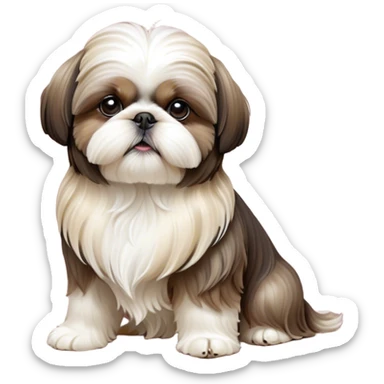 Cinematic Noble Shih Tzu Portrait Emoji, Poised and elegant, with a luxurious, flowing fur in refined muted tones, delicate features and wise, gentle eyes, simplified yet meticulously detailed, glowing with a soft, regal radiance, high shine, exuding quiet dignity and timeless charm, soft glowing outline, capturing the essence of a noble Shih Tzu that epitomizes refined poise! sticker