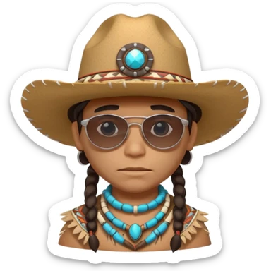 cute Indigenous tribal character portrait, head and shoulders only, cowboy hat, sunglasses, tribal accessories, confident expression, 3D cartoon, mobile game icon style, clean background, no text, no watermark
 sticker
