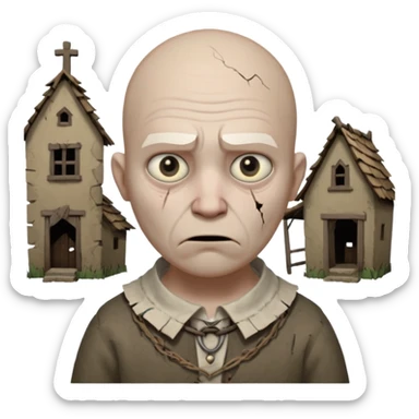 cursed village villager portrait, head and shoulders only, pale skin, torn rustic clothes collar, haunted eyes, eerie atmosphere, 3D cartoon, mobile game icon style, clean background, no text, no watermark

 sticker