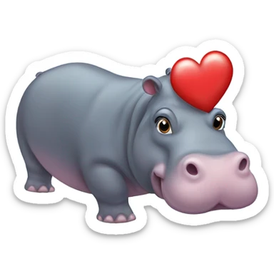 The hippo moo Deng with a heart above her head sticker