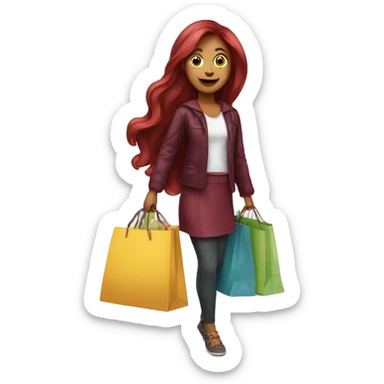 Long Burgundy haired girl, shopaholic, carrying a lot of shopping bags sticker