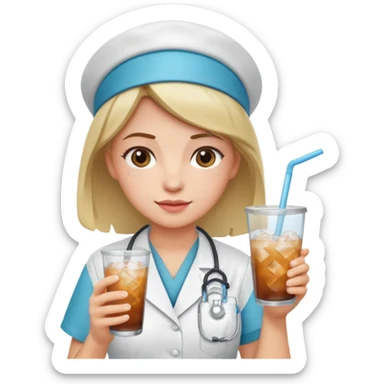 nurse holding iced drink sticker
