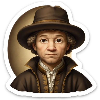 of-rembrandt,-shown-as-a-master-artist-with-deep,-introspective-eyes-and-richly-detailed-period-clothing,-rendered-with-dramatic-chiaroscuro-lighting-that-emphasizes-his-legacy brown puffy hat sticker