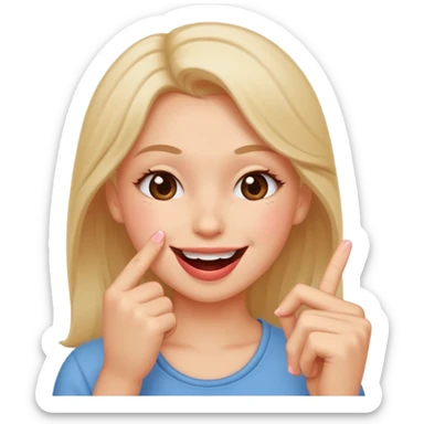 Create a blushing emoji face smiling while biting its finger in a flirty way only one finger between the teeth and the girl less happy juste flirty and chill face sticker