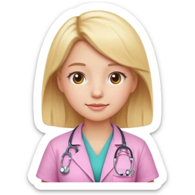 A cute emoji-style girl doctor with light blonde hair and pink medical wear sticker