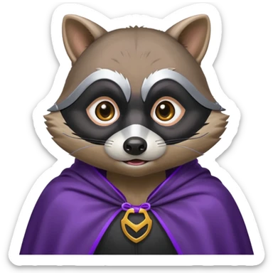 alors ce raton laver doit être équipé d'une cape de thieving noir avec trim bordure mauve comme dans le jeu old school runescape. au centre de la cape une icone de masque de voleur est visible . le visage du raton est shook sticker