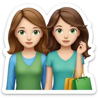 make me and my best friend togheter i have brown hair that falls on my shoulders and BROWN eyes and she has really long wavy brown hair with a little blonde and green/blue eyes we are shopping and i have BROWN eyes and i am taller than her sticker