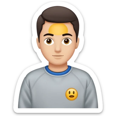 Saçı arkadan bağlı beyaz tenli kirli sakallı 24 yaşlarında üzerinde gri  sweat olan bir erkek çiz sticker