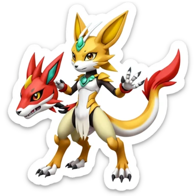 Anthro Digitigrade Cool Badass Meloetta-Wargreymon-Renamon-Guilmon-Pokémon-Digimon-Fakémon-fusion-hybrid-creature sticker