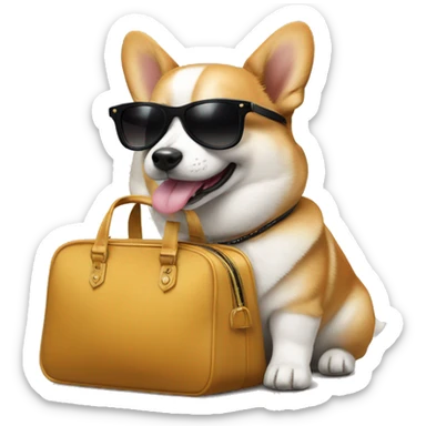 corgie dog with fashion bag and black sunglasses  sticker