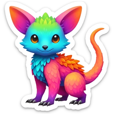 lush warm-colored colorful neon-colored Fakémon-Trico-creature (full body) sticker