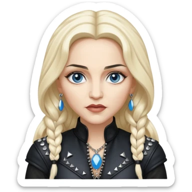 Madonna with blue eyes, long platinum blonde hair, black outfit sticker