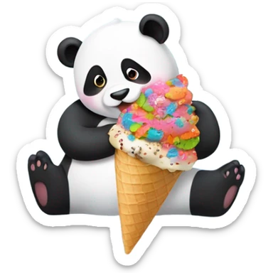 Panda eating ice creamy chicken wings with chicken breast for lunch today  sticker