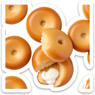 a Berliner Krapfen, round, golden-brown, no hole, extra powdered sugar, jam filling visible sticker